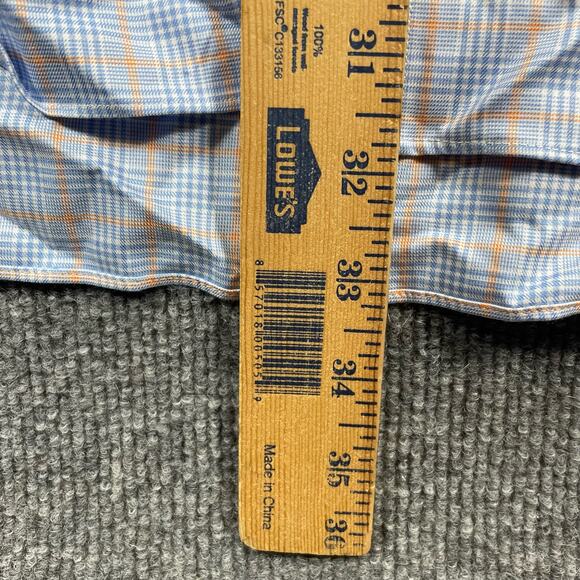 David Donahue Button Up Shirt Men's 17.5 34/35 Blue/Orange Tattersall Trim - Picture 9 of 12